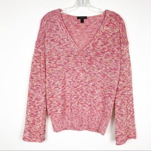 J.Crew V-Neck Sweater Marled Space Dye Knit Pink Orange S Boho Preppy Bright